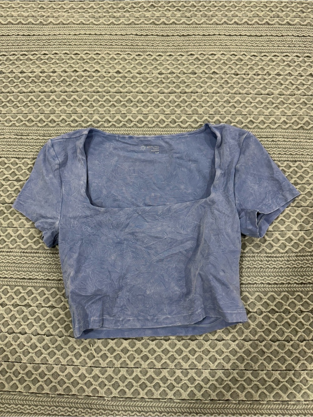aerie Lavender Square Neck Short Sleeve Crop Top